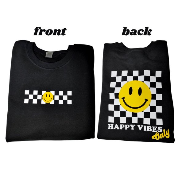 Smiley Face Checkerboard Happy Vibes Sweatshirt - Picture 4 of 5